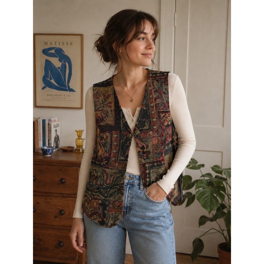 Woolrich Womens‎ Vintage Vest Tapesty Woven Size Large Floral